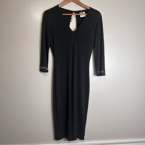 Versus Versace Vintage Black Midi Dress Embroidered Cuffs Size 28/42 (USA 6) GUC